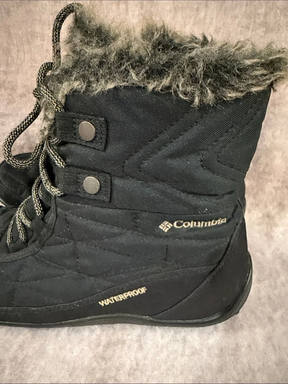 Columbia Black Winter Waterproof Lace-Up Boots with Faux Fur Trim